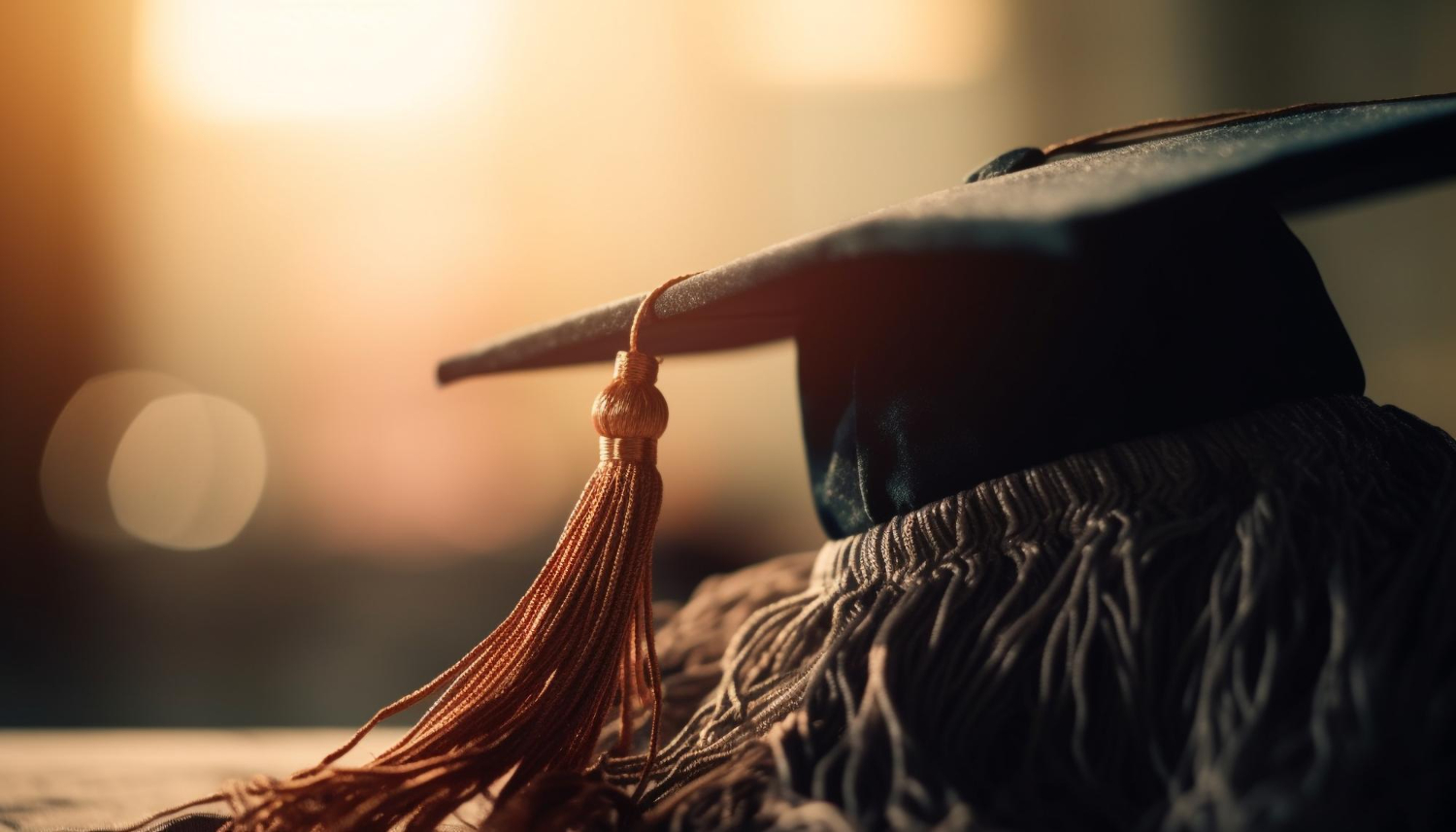 Capelo de formatura com pingente dourado sobre beca acadêmica, simbolizando a Pós Graduação em Medicina de Emergência da LAPMED Academy